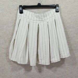 Love 83 Pleated Mini Skirt S Pinstripe Y2K Linen Blend Cream Black